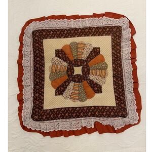 Vintage Handmade Dresden Plate Quilted Pillow Cover Sham 20 x 20 Ruffle READ